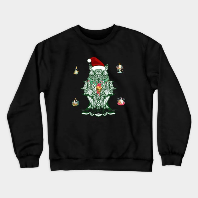 Owl Santa Mandala Crewneck Sweatshirt by Grzzzi